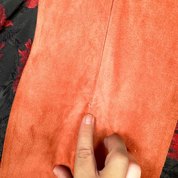 ASOS Black and Orange Suede Brocade Dress - Size 6 - Picture 4 of 8